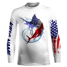 Load image into Gallery viewer, Sailfish fishing American flag patriotic Custom UV protection fishing jersey, Gifts for Fisherman NQS2942