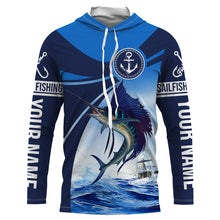 Load image into Gallery viewer, Sailfish fishing blue sea underwater ocean saltwater Custom Name performance long sleeve fishing shirt NQS3743