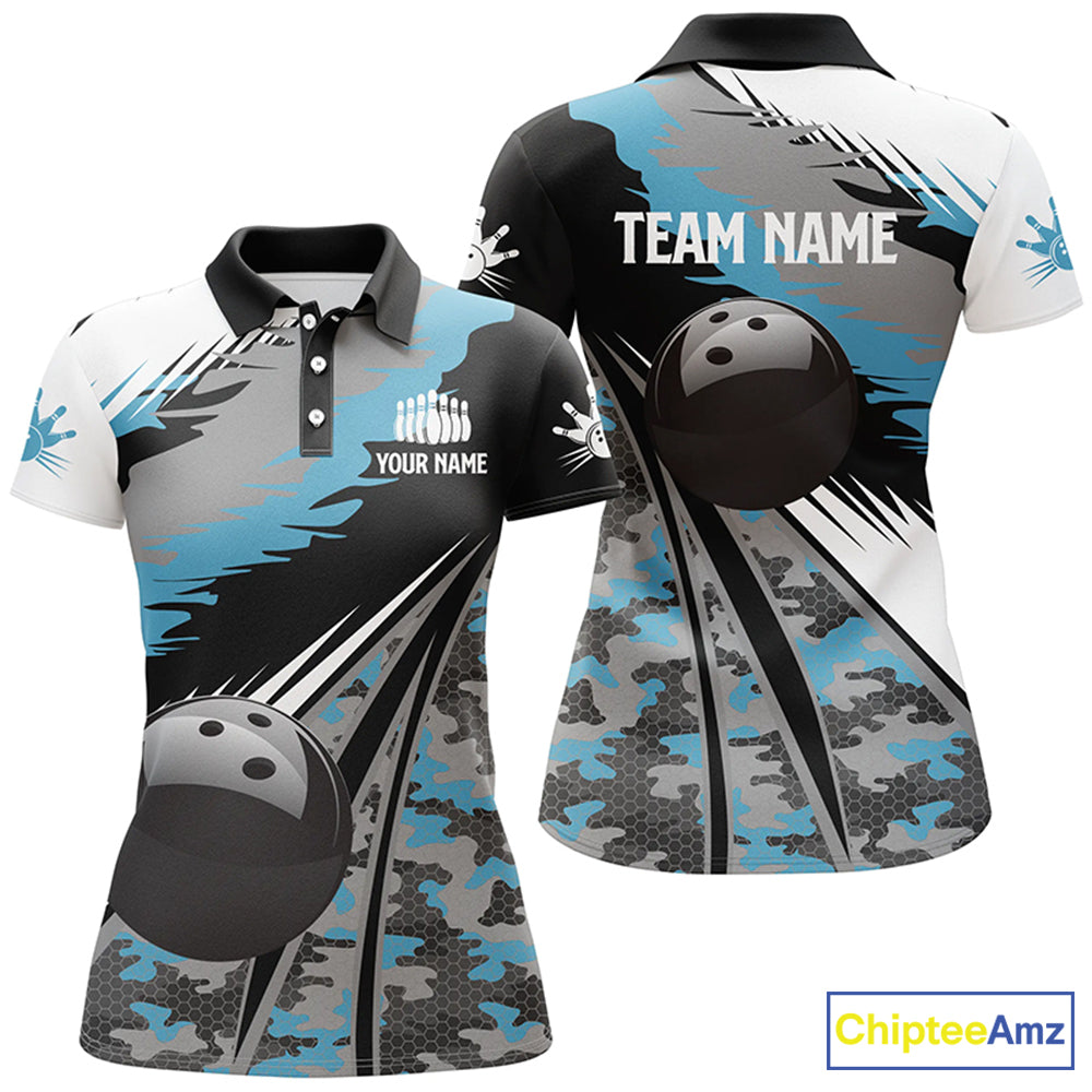 Custom black bowling shirt for women – personalized team jersey front view