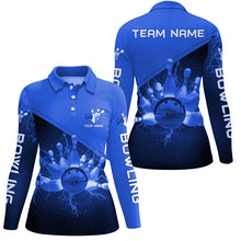 Load image into Gallery viewer, Women bowling polo shirts Custom blue lightning thunder Bowling Team Jersey, gift for team Bowlers NQS6620