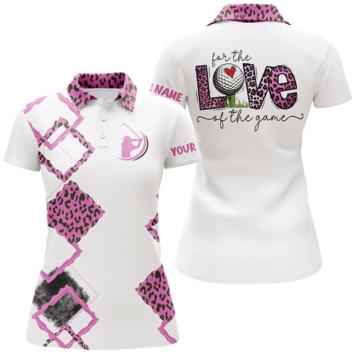White Womens golf polo shirts custom name for the love of the game pink leopard golf shirts NQS5280