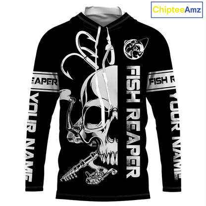 Fish reaper fishing black and white Custom sun protection fishing jersey Shirts, fishing gift NQS3500