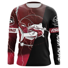 Load image into Gallery viewer, Catfish Fishing tattoo red camo lightning black Custom name performance long sleeve fishing shirts NQS5292