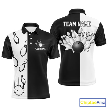 Custom Black white bowling shirt for men – personalized team jersey front view