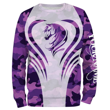 Love Horse purple camo Custom All over print Shirts, personalized horse gifts for girls - NQS2688