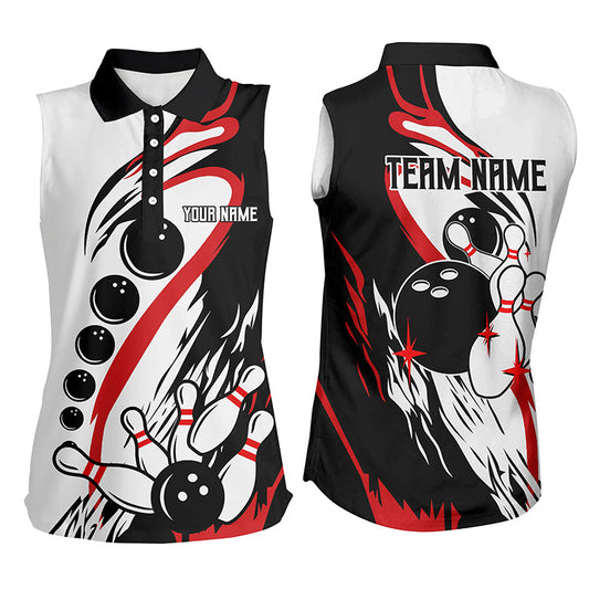 Black and white retro bowling league jerseys custom Women Bowling sleeveless Polos, gifts for bowlers NQS7061