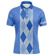 Load image into Gallery viewer, Blue argyle plaid pattern Mens golf polo shirt custom golf polos shirt for men, golfing gifts NQS7190