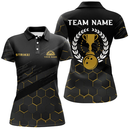 Black Womens Bowling Polo Shirts Custom bowling strike bee pattern team Ladies Jerseys NQS6703