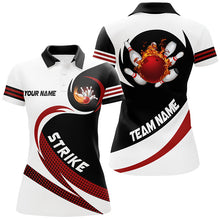 Load image into Gallery viewer, Black and white Bowling Polo Shirts For Women Custom flame bowling ball fire strike Team League Jersey NQS6717