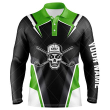 Load image into Gallery viewer, Black Mens golf polo shirts custom golf skull shirt for mens, golf attire for mens | Green NQS6905
