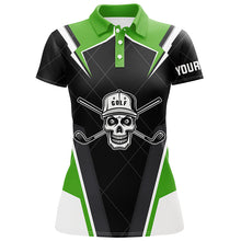 Load image into Gallery viewer, Black Womens golf polo shirts custom golf skull shirt for ladies, golf attire for women | Green NQS6905