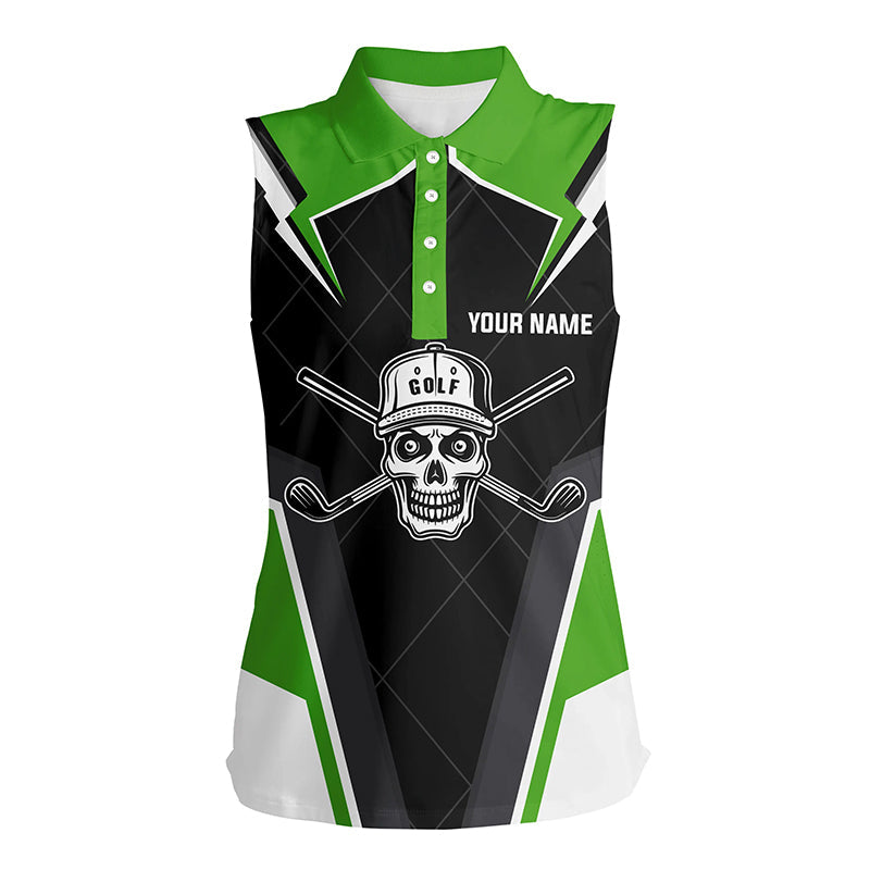 Black Women sleeveless polo shirt custom golf skull shirt for ladies, golf attire for women | Green NQS6905