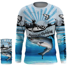 Load image into Gallery viewer, Salmon fishing blue jerseys Custom Name 3D All over Printed UV Protection Shirts, custom fishing gifts NQS3008