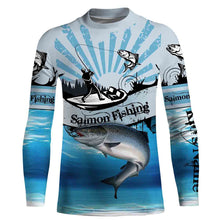 Load image into Gallery viewer, Salmon fishing blue jerseys Custom Name 3D All over Printed UV Protection Shirts, custom fishing gifts NQS3008