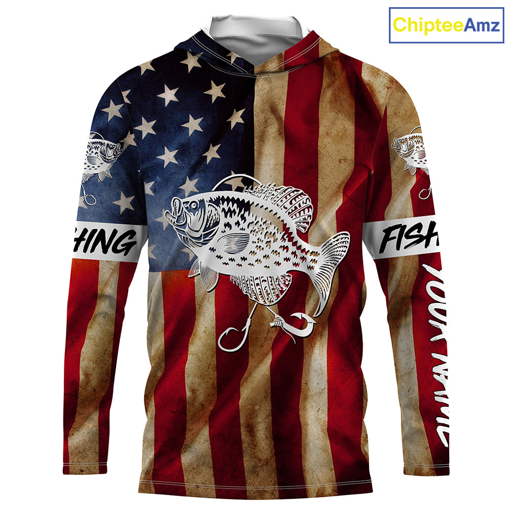 Personalized Crappie Fishing American Flag patriotic  performance Fishing Shirts NQS1381