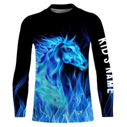 Blue fire horses Custom Horse Shirts personalized equestrian clothing, gifts for horse lovers NQS3278