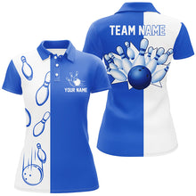 Load image into Gallery viewer, Blue and white retro vintage Bowling polo shirts for women custom Bowling team jerseys NQS6481