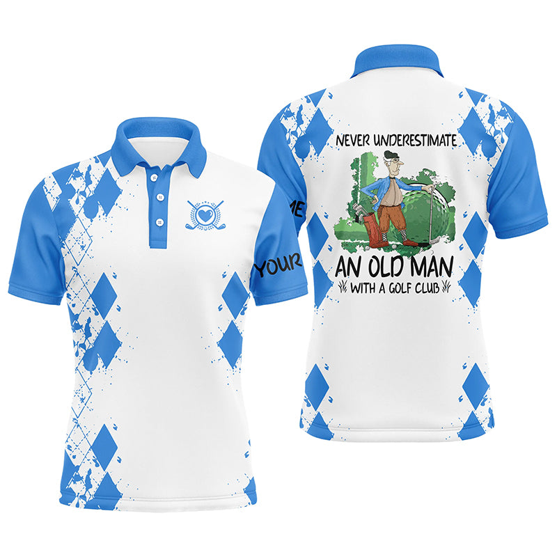 Mens golf polo shirts never underestimate an old man with a golf club custom golf shirts for men| Blue NQS4828
