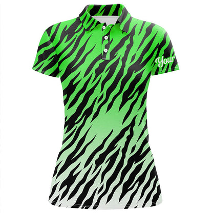 Green tiger stripes pattern Womens golf polo shirts custom golf apparel for ladies, best golf gifts NQS7109