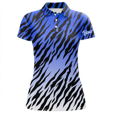 Load image into Gallery viewer, Blue tiger stripes pattern Womens golf polo shirts custom golf apparel for ladies, best golf gifts NQS7110