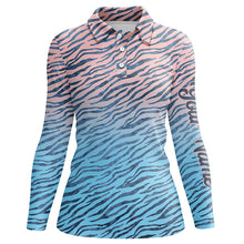 Load image into Gallery viewer, Pink blue tiger pattern Womens golf polo shirts custom golf clothes for women, gifts for the golfer NQS6297