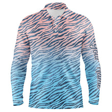Load image into Gallery viewer, Pink blue tiger pattern Mens golf polo shirts custom golf clothes for men, gifts for the golfer NQS6297