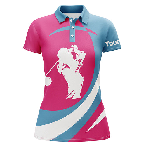 Pink and blue Womens golf polos shirts custom name team golf shirt women, personalized golf gifts NQS5135
