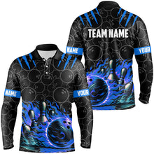 Load image into Gallery viewer, Mens Bowling polo shirts Custom black blue flame bowling shirt, Bowling Team Jerseys gift for bowlers NQS7127