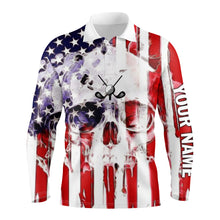 Load image into Gallery viewer, American flag Skull long sleeve golf polo shirts personalized patriotic gifts for golf lovers NQS3427