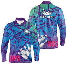 Load image into Gallery viewer, Personalized Men polo Bowling Shirt blue purple camo Bowling Jerseys, Personalized Bowling Team Shirts NQS6996