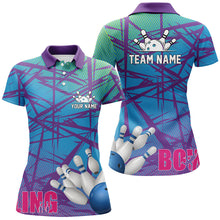 Load image into Gallery viewer, Womens bowling polo shirt blue purple camo Bowling Jerseys, Personalized Bowling Team Shirts NQS6996