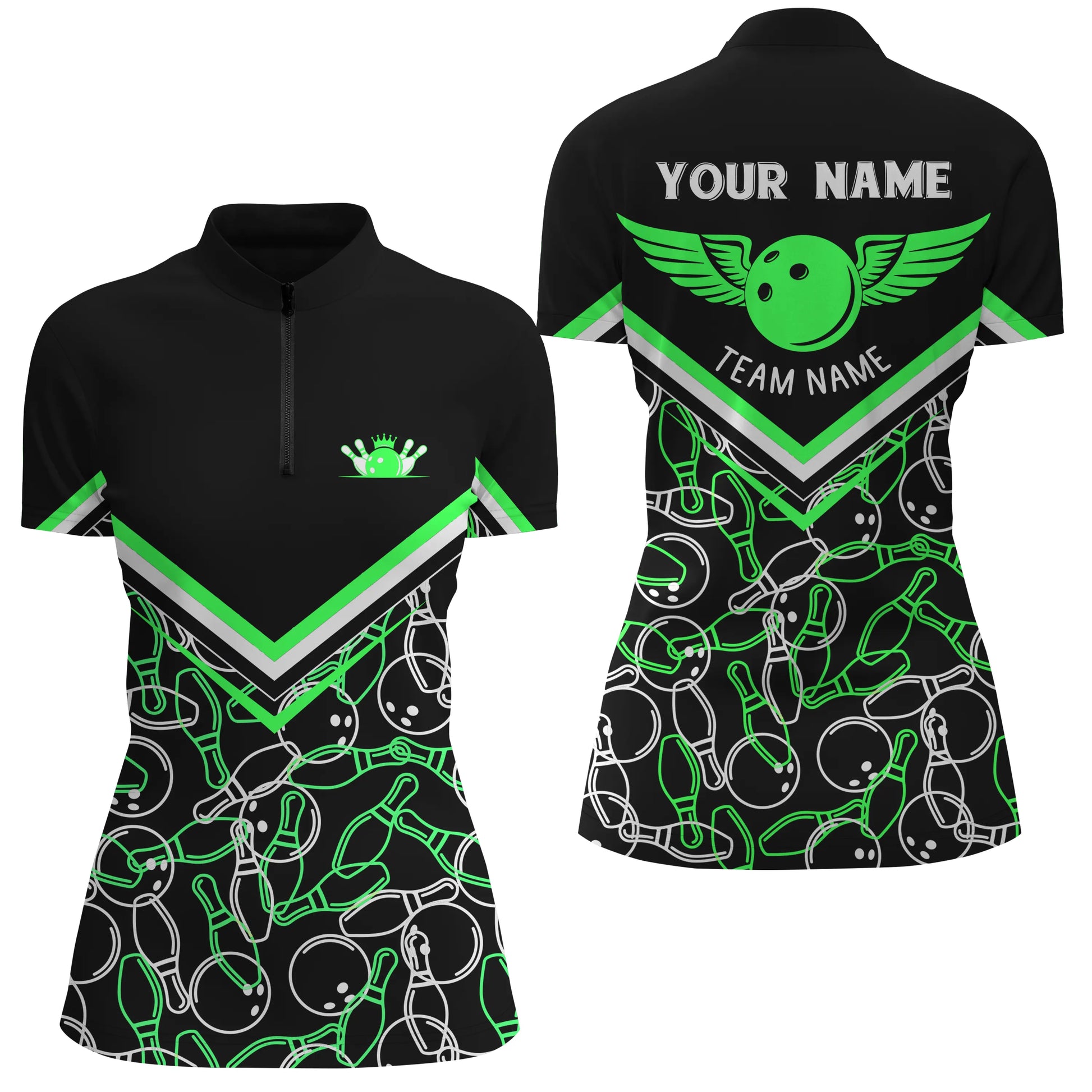 Custom bowling shirt for women – personalized team jersey front view