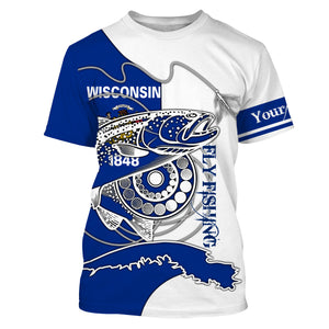Trouts fly fishing WI Wisconsin custom name sun protection UPF 30+ performance fishing shirts NQS3603