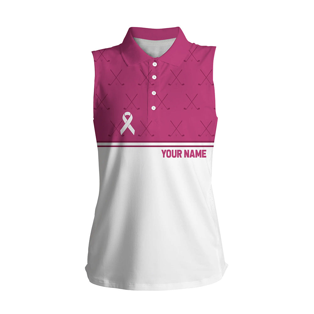 Pink white Breast Cancer Awareness golf shirts custom Women sleeveless polo pink ribbon golf shirts NQS6372