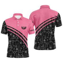 Load image into Gallery viewer, Mens golf polos shirts custom black pattern short long sleeve golf shirts, golf gift for him | Pink NQS5242