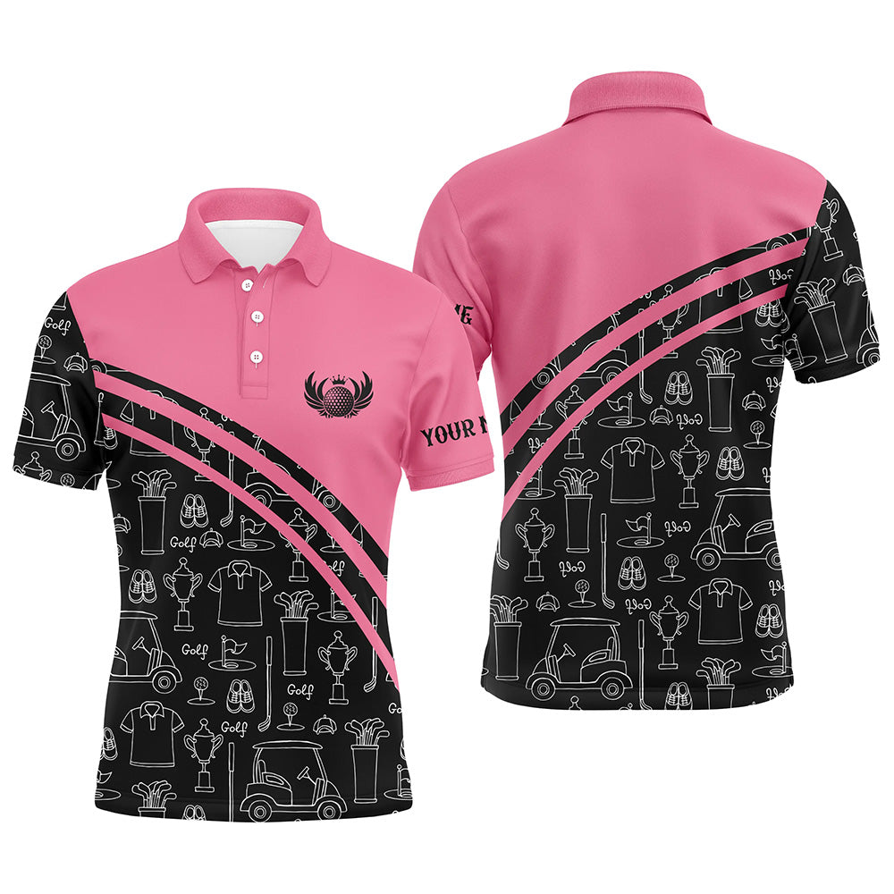 Mens golf polos shirts custom black pattern short long sleeve golf shirts, golf gift for him | Pink NQS5242