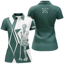 Load image into Gallery viewer, Green and white argyle Women golf polo shirt custom golf skull team golf jerseys ladies golf tops NQS6426
