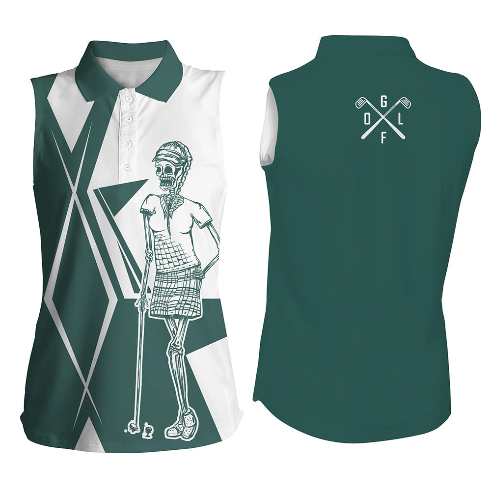 Green and white argyle Womens sleeveless polo shirt golf skull team golf jerseys ladies golf tops NQS6426