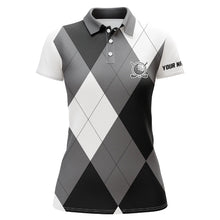 Load image into Gallery viewer, Womens golf polos shirts custom name black and white golf pattern, personalized golf gifts NQS6454