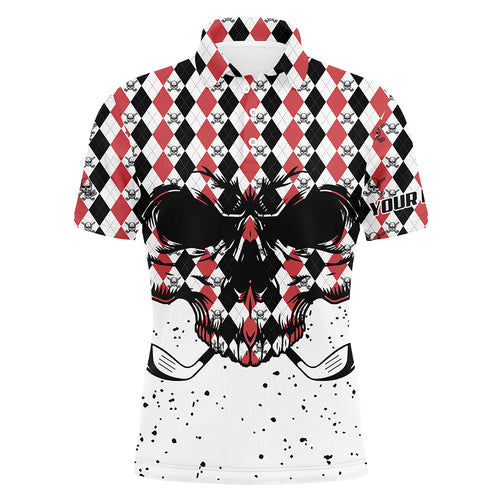 Black Red agryle pattern Mens golf polo shirts custom Golf skull clubs golf attire for mens NQS6909