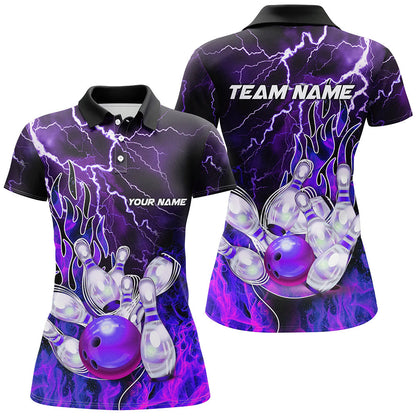 Women Bowling Polo Shirts Custom purple lightning thunder Bowling Team Jersey, gift for team Bowlers NQS7079