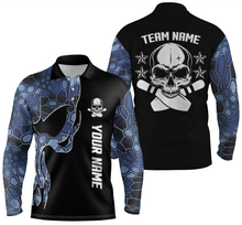 Load image into Gallery viewer, Blue camo personalized bowling shirt for men – custom name design side view