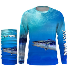 Load image into Gallery viewer, Wahoo fishing scales blue ocean sea wave camo Custom Name sun protection UPF 30+ fishing jersey NQS3413