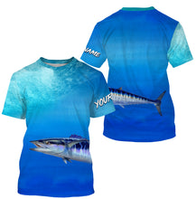 Load image into Gallery viewer, Wahoo fishing scales blue ocean sea wave camo Custom Name sun protection UPF 30+ fishing jersey NQS3413