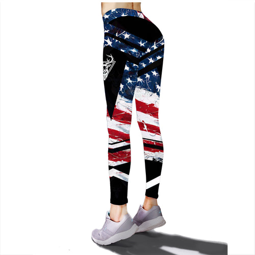 Beautiful american patriotic US flag deer hunting camo leggings - NQSD129