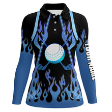 Load image into Gallery viewer, Women golf polo shirts blue fire pattern golf clubs shirt for ladies, personalized golf gifts NQS6994