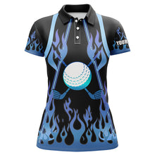 Load image into Gallery viewer, Women golf polo shirts blue fire pattern golf clubs shirt for ladies, personalized golf gifts NQS6994