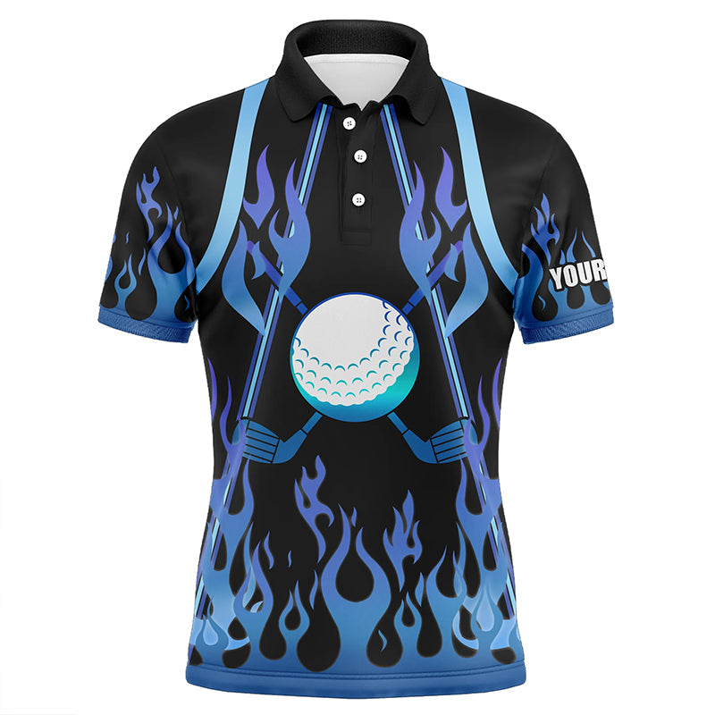 Mens golf polo shirts blue fire pattern golf clubs shirt for mens, personalized golf gifts NQS6994