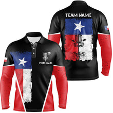 Load image into Gallery viewer, Black Mens Disc golf polo shirts vintage Texas flag patriot custom disc golf shirt for men NQS6536