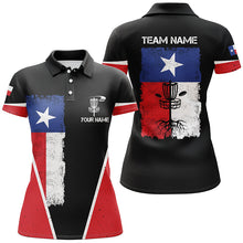 Load image into Gallery viewer, Black Womens Disc golf polo shirts vintage Texas flag patriot custom disc golf shirt for ladies NQS6536